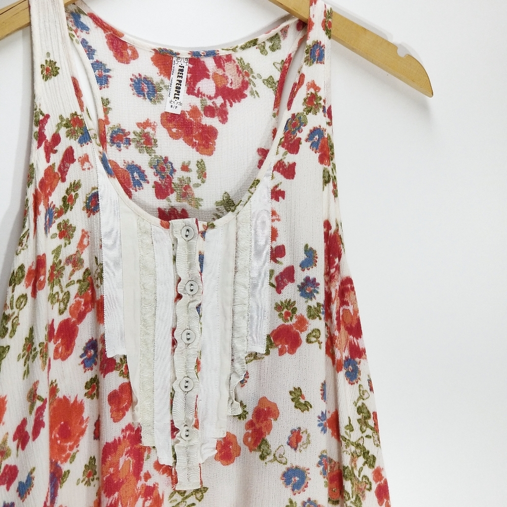 Free People | Floral Ruffle Racerback Tank Small - Picture 2 of 7